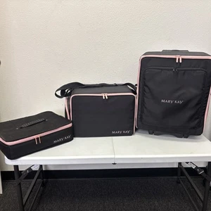 MARY KAY Consultant 3 Piece Black Pink Rolling Inventory Bag Set - Picture 1 of 20