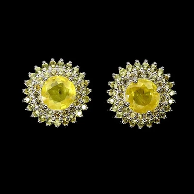 Pendientes de plata de ley 925 redondos zafiro amarillo 6 mm zafiro piedras preciosas joyería Foto 1 de 4
