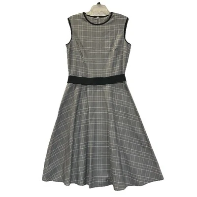 Vestido Danny And Nicole Fit & Flare Negro Blanco Cuadros a Cuadros 12 Cremallera Espalda y Cinturón Foto 1 de 4