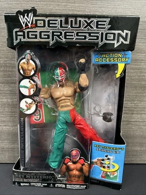 Rare WWE Deluxe Aggression Action Figure Rey Mysterio Series 1 (Spinning 619) - Image 1 of 4