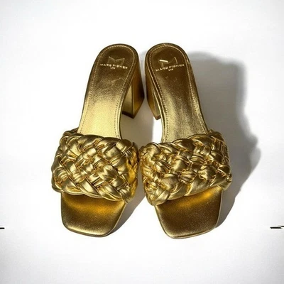 🌻NOVO SEM ETIQUETAS Sandálias Marc Fisher Gold Nahea com alça de tecido tamanho 5.5. - Imagem 1 de 4