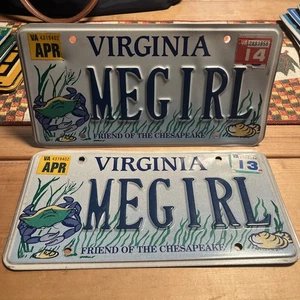 Virginia Vanity License Plate Pair MEGIRL Maine Girl She Her • I’m A Girl  - Picture 1 of 15