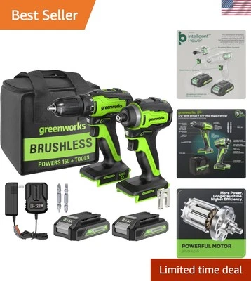 Greenworks 24V Max Cordless Drill & Impact Driver Combo Kit - Professional Grade - Image 1 of 4