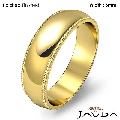 Dome Milgrain Solid Men's Wedding Band Edge Ring 6mm 14k Gold Yellow 6.9g 8-8.75 - Image 1 of 4