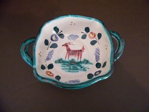 Hand Made Two Handle Pottery Bowl #1610 Made In Italy - Picture 1 of 6