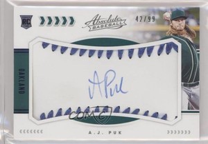 2020 Panini Absolute Baseball Material Signatures Blue /99 AJ Puk Rookie Auto RC