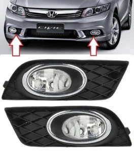 PAIR FRONT FOG LIGHT LAMP WITH GRILLE CHROME RING FITS HONDA CIVIC 4DR 2012- - Picture 1 of 7