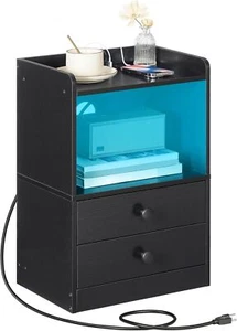 HOOBRO Nightstand End Table Side Table Storage Table with Adjustable LED Lights - Picture 1 of 9