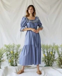 NEW Christy Dawn The Maggie Dress Size Small Blue Embroidered Cottagecore - Picture 1 of 12