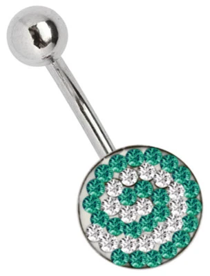 Piercing Ombelico Gioiello Banana Spina Con Epoxy Piastra Multistrass Spirale - Immagine 1 di 2