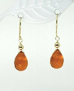 Pendientes colgantes colgantes de briolette de cornalina de oro amarillo de 14k - Imagen 1 de 5