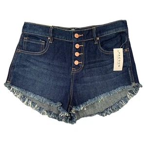 Bullhead Shorts Womens 28 Dark Wash Cut Off Button Fly High Rise Cotton Frayed - Picture 1 of 14