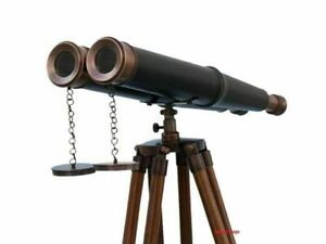 Nautical Brass 18" Binocular Antique reproduction Telescope With Floor Tripod