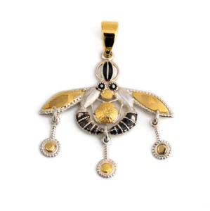 Minoan Bee 14k Gold and Silver Pendant & Earrings, Minoan Malia Bees Jewelry - Picture 1 of 9