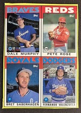1986 Topps Baseball Wax Box Bottom Panel Pete Rose #N, Saberhagen, Murphy, Mint