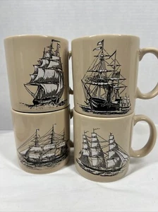4 tazas de café vintage de veleros color tostado hechas en Japón una tiene fotos dañadas - Imagen 1 de 16