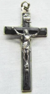 Cruz de madera dura crucifijo pectoral fino vintage y corpus plateado Jesús católico - Imagen 1 de 3