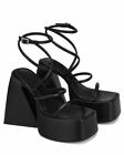 Women's Platform Shoes High Block Heel Faux Leather Ankle Strap Open Toe Sandals