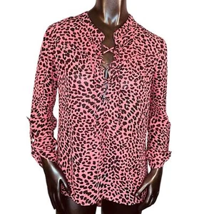 No Boundaries Animal Print Blouse Juniors Size Large 11-13 Long Sleeve Lace Up - Picture 1 of 6