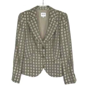 ARMANI COLLEZIONI Linen Blend Windowpane Taupe Blazer Women's Size 8 - Picture 1 of 10