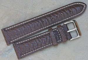 Brown 22mm padded textured leather Paros vintage watch band Made in Italy - Picture 1 of 3