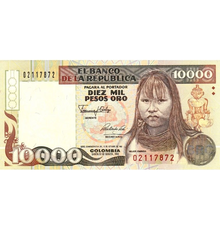 Colombia 10,000 Pesos, 1992, P-437, CIRCULATED, Commemorative - Image 1 of 2