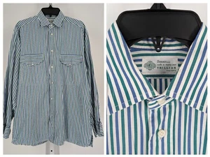 Borrelli Vintage Trillion Palm Beach Blue Green White Stripe Shirt Italy 46" - Picture 1 of 9