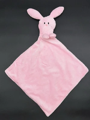Pink Plush Bunny Rabbit Lovey Security Blanket Black Embroidered Eyes Pink Nose - Image 1 of 4