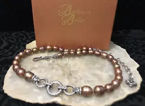 💕BARBARA BIXBY Chocolate Brown Honora Pearl 3 Ring Sterling Necklace MINT - Picture 1 of 3