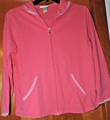 STUDIO WORKS SZ S FULL ZIP WOMENS PINK COTTON  HOODIE CUFF,HOOD, POCKET TRIMMED - Image 1 of 3