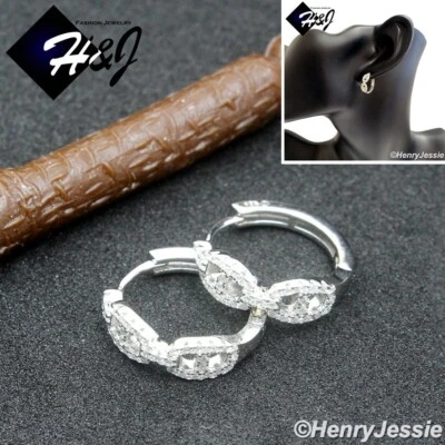 BRINCO REDONDO MASCULINO FEMININO SÓLIDO PRATA ESTERLINA 925 GELADO CZ LINK HUGGIE*E278 - Imagem 1 de 4