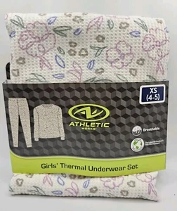 New Girl's XS 4-5 Athletic Works Waffle Thermal Floral Underwear Set Top Bottom  - Picture 1 of 6