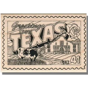 Greetings From Texas RUBBER STAMP, Postcard, Cow, Rose, Word, Vacation, Travel - Picture 1 of 2