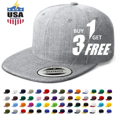 Snapback Hat Flat Baseball Cap Trucker Solid Plain Blank Men Hip Hop Army CS - Image 1 of 4