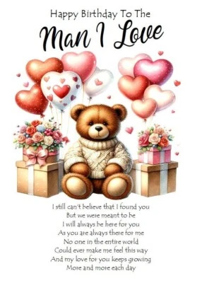 PICKTURE-THIS NEW Happy Birthday To The Man I Love - A5 Card for Him Husband Male Love