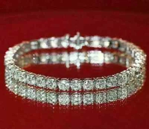 12Ct Round Cut Lab Created Diamond Women's Tennis Bracelet 14K White Gold Plated - Picture 1 of 4