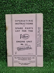 VILLIERS Engine Unit MK 2.F Motorcycle Operating Instructions & Parts List 1955 - Picture 1 of 8
