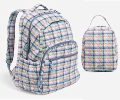 Vera Bradley GINGHAM PLAID Quilted Essential Large Backpack + Lunch Bunch (NEW) - Image 1 of 4