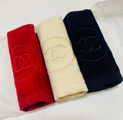CHANEL La Collection Red Cream Black Novelty Towel Set of 3 New Rare without Box - Image 1 of 4