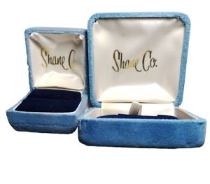 Vtg Shane Co. Blue Velvet Ring Necklace Empty Boxes Display Box
