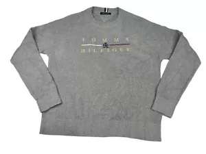 Tommy Hilfiger Mens Medium Jumper Sweater Pullover Grey Knitted Warm Embroidered - Picture 1 of 11