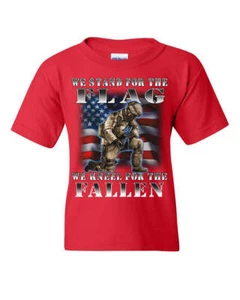 We Stand for the Flag Youth T-Shirt Veteran Military POW MIA Army Navy Kids Tee - Picture 1 of 7