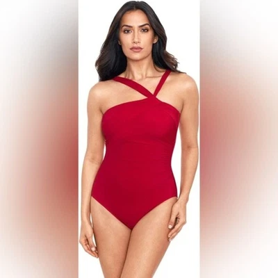 Traje de baño Miraclesuit Rock sólido Europa rojo cuello alto acanalado de una pieza talla 12 Foto 1 de 4