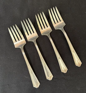 Set of 4 Branford Silver Plate 1924 Bouquet Vendome Salad Fork 6" Antique - Picture 1 of 5