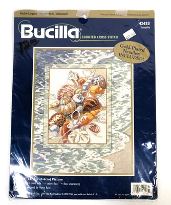 Vintage 1999 Bucilla Tranquility 42433 Counted Cross Stitch Kit Shells Rossi - Image 1 of 4