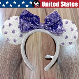 Disney Parks White Party Purple Heart Sequin Bow New Minnie Ears Headband 🎉 - Picture 1 of 7