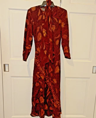 Maxi Vestido Kay Unger Talla 10 Marrón y Óxido Elegante Manga Larga Forrado Vintage Lana Foto 1 de 4