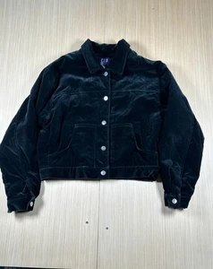 Vintage Gap Velvet Jacket Womens M Navy Blue Cotton Quilted Lined Button Front - Picture 1 of 6