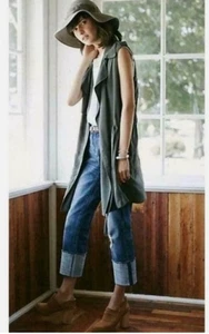 Elevenses Anthropologie Wrap Shirt Dress Olive Green Mini Trench Vest Suede Sz L - Picture 1 of 23