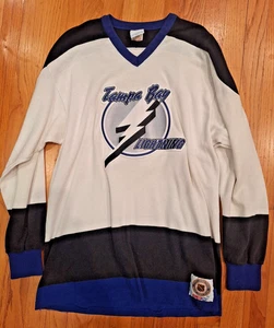 Tampa Bay Lightning NHL Hockey Shirt Jersey CCM XL Uomo Maglione Bianco VINTAGE - Foto 1 di 1